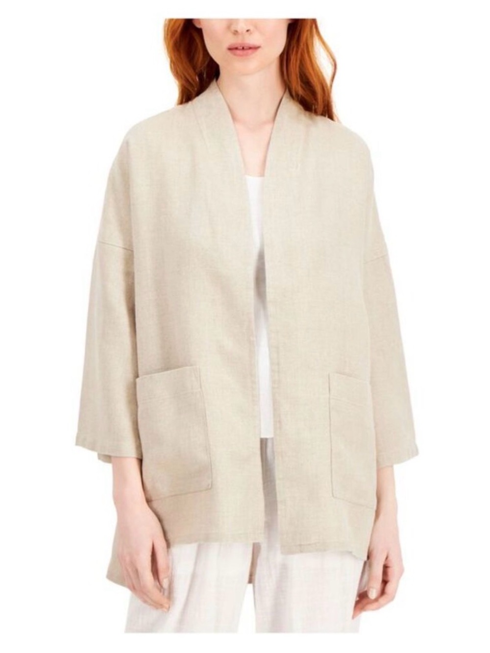 Eileen Fisher Sand Open-Front Linen Jacket